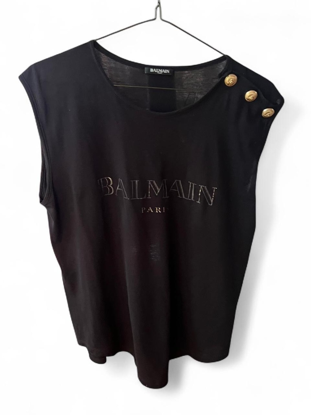 Balmain Paris 2012 Military Logo Tank black gold button GUC 42 sleeveless
